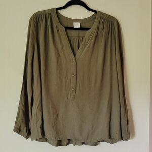 Des Petits Hauts Sally Long Sleeve Blouse in Olive Green